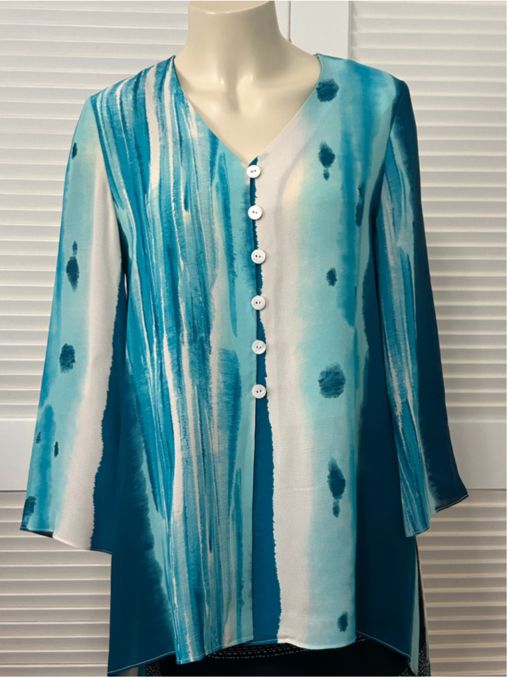 Vintage Peter Nygard Collection 100% Silk Abstract Blue Blouse Size S